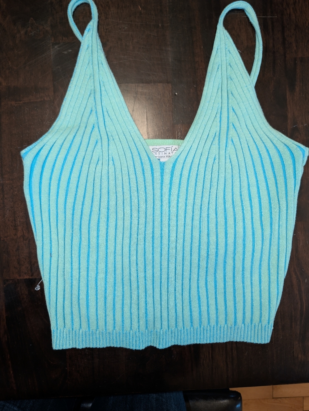 Sofia Intimates Sofia Vergera Stripe Ribbed Tank Turquoise Crop Summer Festival